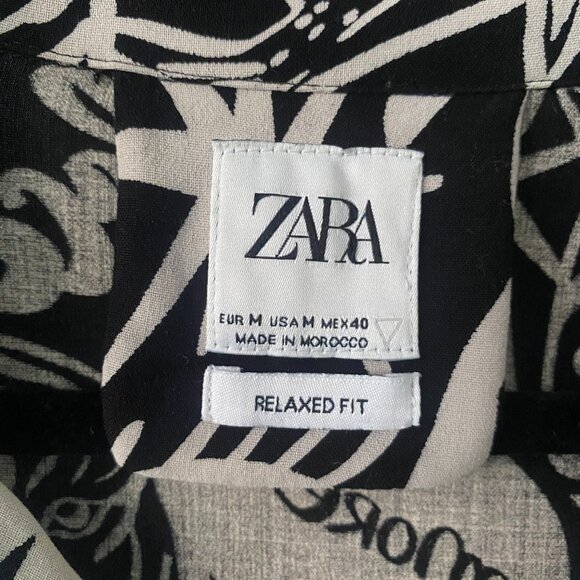ZARA Print Shirt. Size M. Relaxed Fit. Black & White - Picture 3 of 4